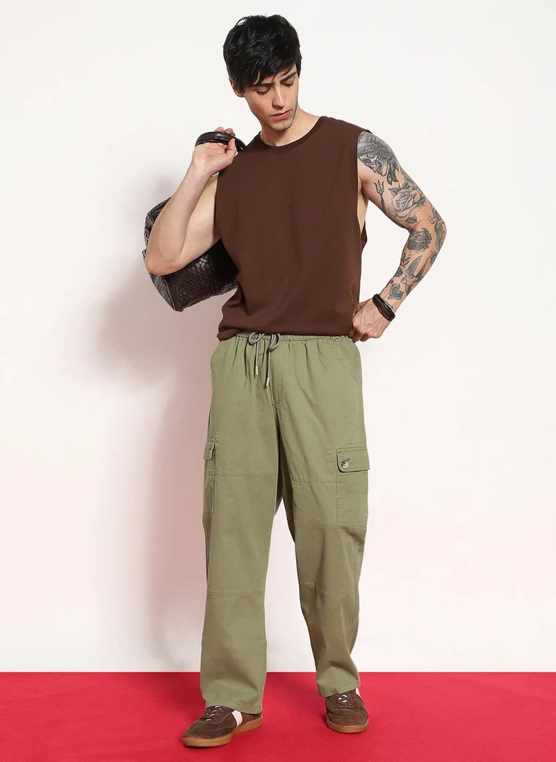 Urbano Fashion  Urbano Fashion Men's Light Olive Loose Baggy Fit Cargo Jogger Chino Pant with 6 Pockets Stretchable for Men | Best Price UAE